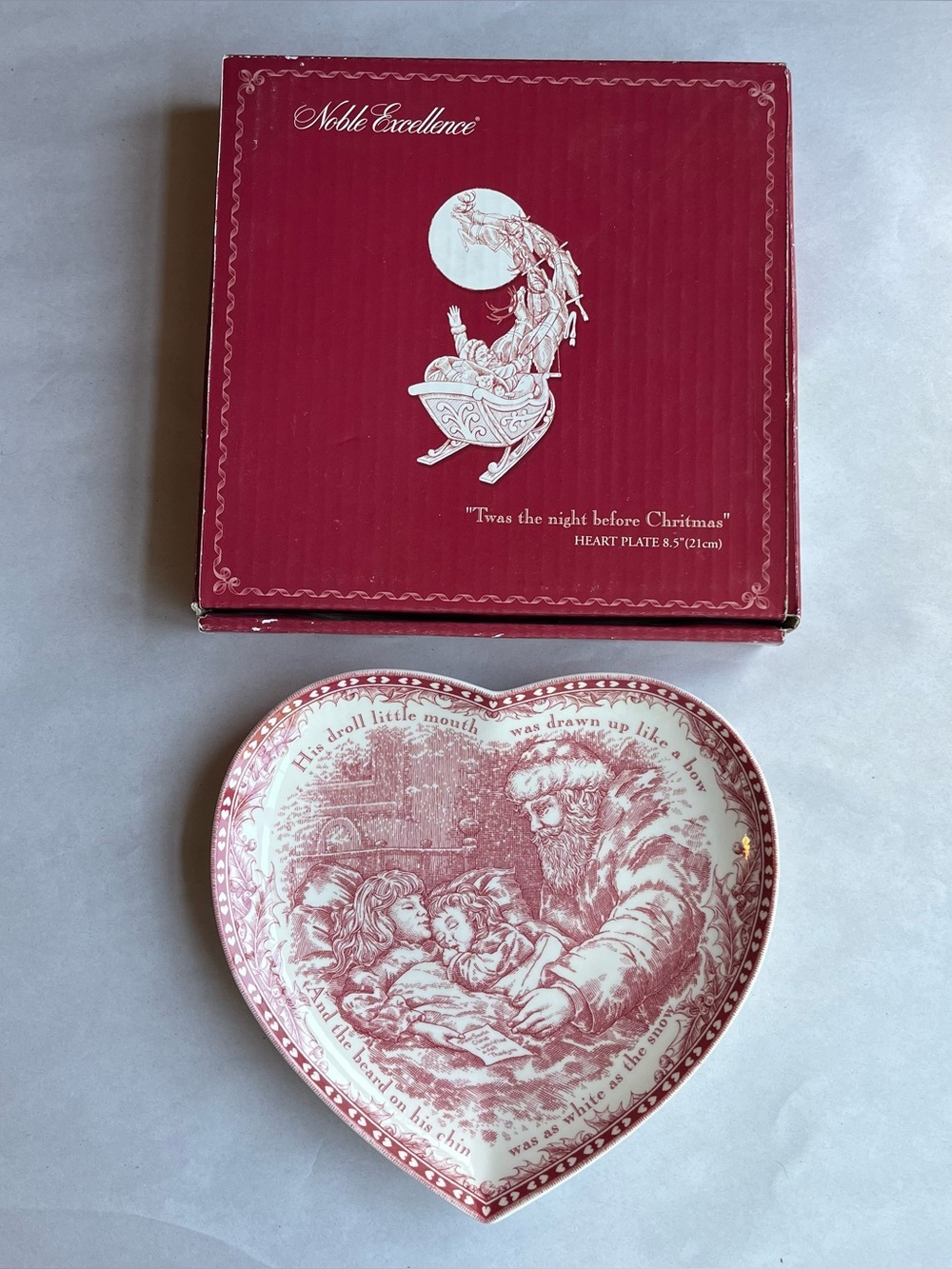 Noble Excellence Stoneware Heart Plate Tray 'Twas the Night Before Christmas'
